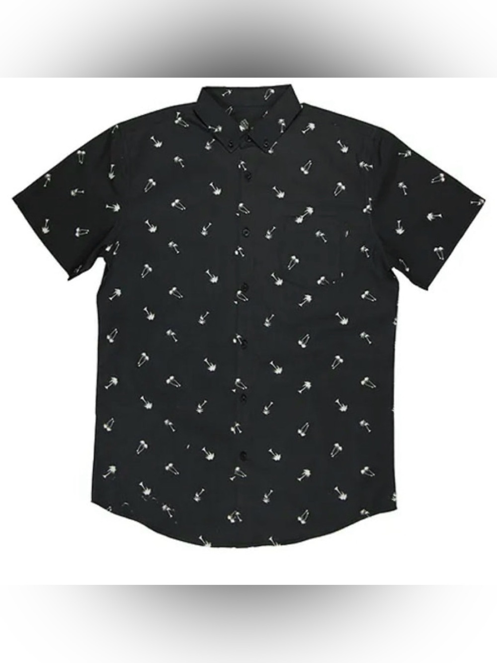 Molokai Surf Co Black Button up with White palm trees